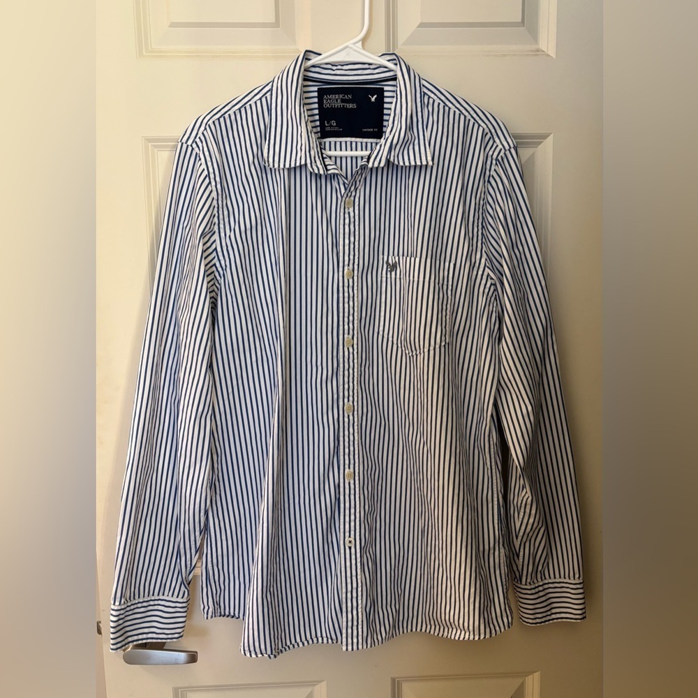 American Eagle Vintage 100% Cotton Striped Button Down, Size L